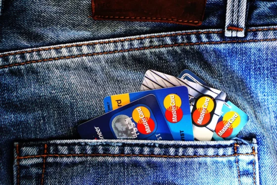 Stacks of credit cards with interest rates listed